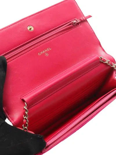 Pre-owned Chanel 2015-2016 Cc Quilted Velvet Wallet On Chain Crossbody Bag In Pink