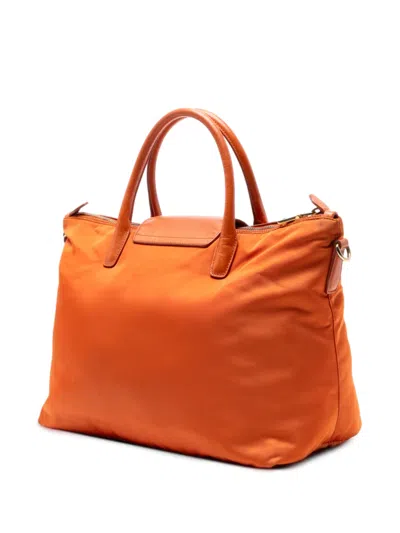 Pre-owned Prada 2013-2025 Saffiano Trimmed Tessuto Satchel In Orange