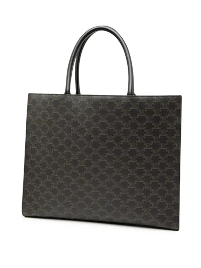 Pre-owned Celine 2021 Medium Triomphe Coated Canvas Cabas Horizontal Tote Bag In Brown