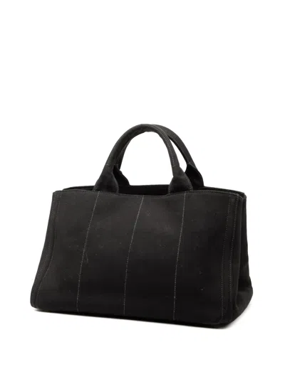 Pre-owned Prada 2013-2025 Canvas Canapa Bijoux Satchel In Black