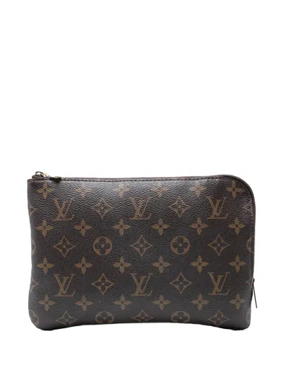 Pre-owned Louis Vuitton 2018 Monogram Etui Voyageur Pm Clutch Bag In Brown