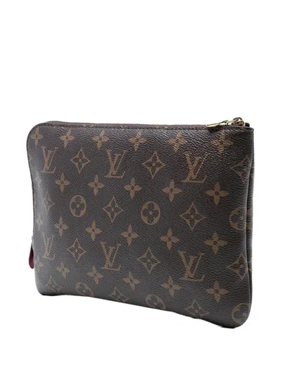 Pre-owned Louis Vuitton 2018 Monogram Etui Voyageur Pm Clutch Bag In Brown
