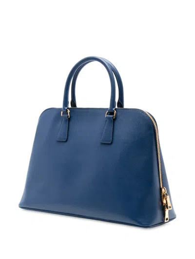 Pre-owned Prada 2000-2025 Large Saffiano Lux Promenade Satchel In Blue