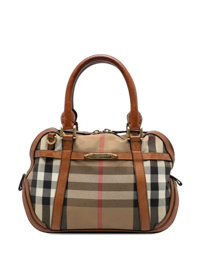 Pre-owned Burberry 2000-2017 Small Leather Trimmed House Check Canvas Bridle Orchard Satchel In Brown