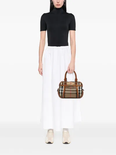 Pre-owned Burberry 2000-2017 Small Leather Trimmed House Check Canvas Bridle Orchard Satchel In Brown