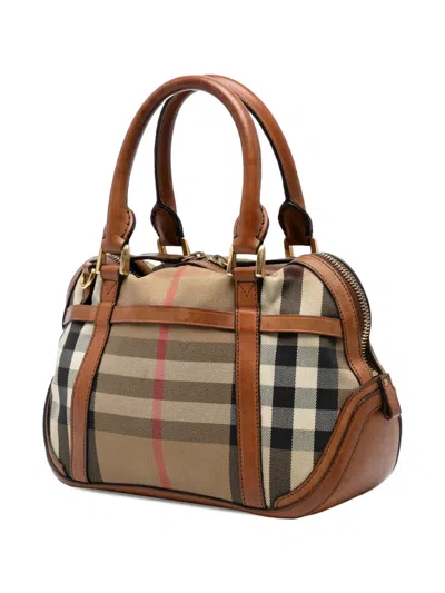 Pre-owned Burberry 2000-2017 Small Leather Trimmed House Check Canvas Bridle Orchard Satchel In Brown