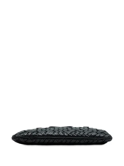 Pre-owned Bottega Veneta 2012-2025 Nappa Intrecciato Belted Flat Tote Bag In Black