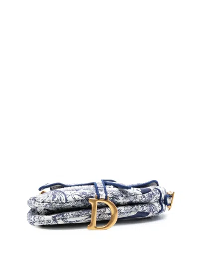 Pre-owned Dior 2020 Canvas Embroidered Toile De Jouy Saddle Bag Shoulder Bag In Blue
