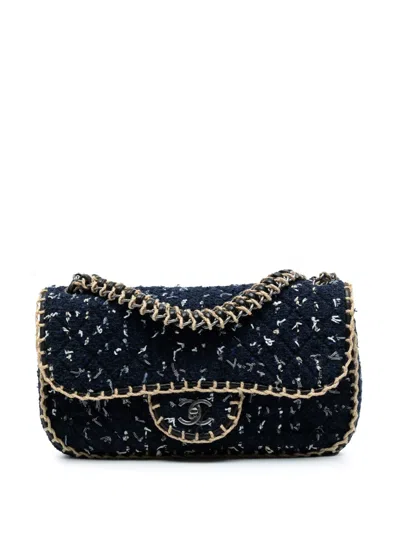 Pre-owned Chanel 2010-2011 Quilted Tweed St Tropez Flap Shoulder Bag In Blue