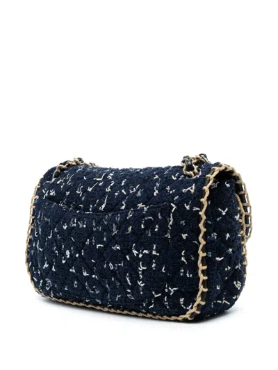 Pre-owned Chanel 2010-2011 Quilted Tweed St Tropez Flap Shoulder Bag In Blue