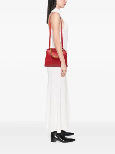 Pre-owned Gucci 2016-2025 Small Leather Bamboo Nymphaea Satchel In Red