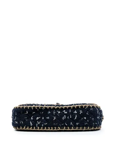 Pre-owned Chanel 2010-2011 Quilted Tweed St Tropez Flap Shoulder Bag In Blue