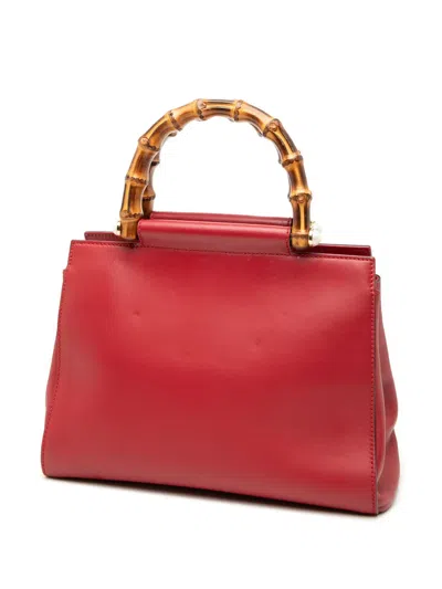 Pre-owned Gucci 2016-2025 Small Leather Bamboo Nymphaea Satchel In Red