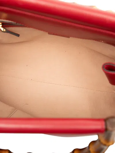 Pre-owned Gucci 2016-2025 Small Leather Bamboo Nymphaea Satchel In Red