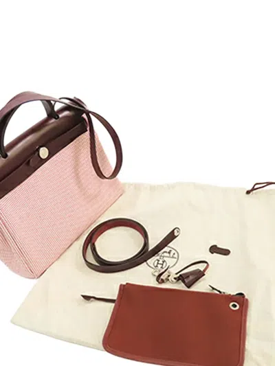 Pre-owned Hermes 2022 Toile Criss Viking Vache Hunter Herbag Zip 31 Satchel In Red