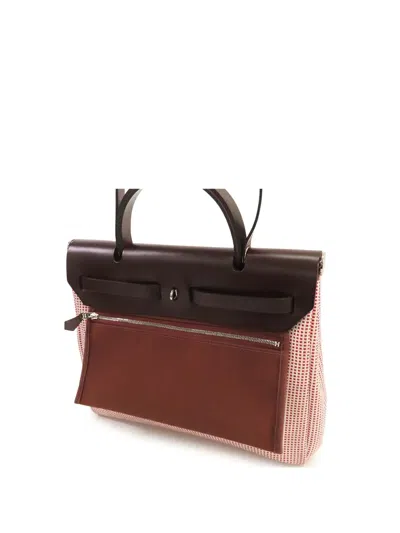 Pre-owned Hermes 2022 Toile Criss Viking Vache Hunter Herbag Zip 31 Satchel In Red