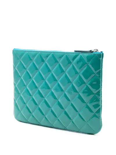 Pre-owned Chanel 2014-2015 Small Cc Quilted Patent O Case Clutch Bag In Blue