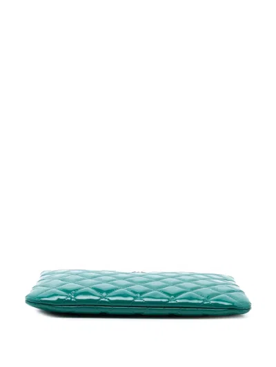 Pre-owned Chanel 2014-2015 Small Cc Quilted Patent O Case Clutch Bag In Blue