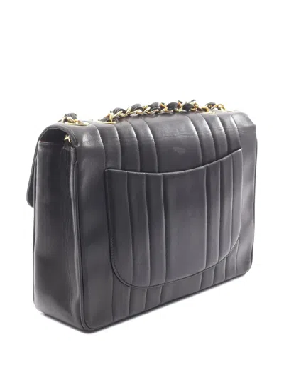 Pre-owned Chanel 1994-1996 Cc Lambskin Vertical Quilt Flap Bag Shoulder Bag In Black