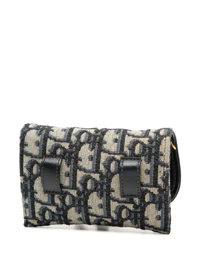 Pre-owned Dior 2020 Nano Oblique Canvas Saddle Chain Pouch Crossbody Bag In Blue