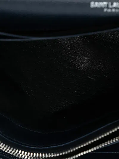 Pre-owned Saint Laurent 2018 Grain De Poudre Matelasse Chevron Monogram Chain Wallet Crossbody Bag In Blue