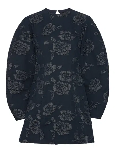 Rotate Birger Christensen Floral-jacquard Mini Dress In Blue