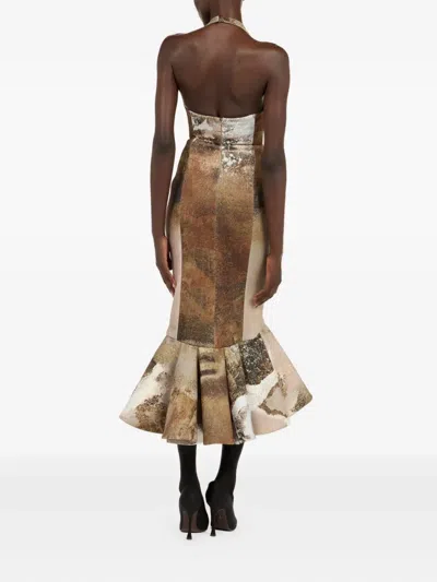 Roberto Cavalli Marble-print Midi Dress In Neutral