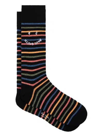 Paul Smith Happy Stripe Socks In Black