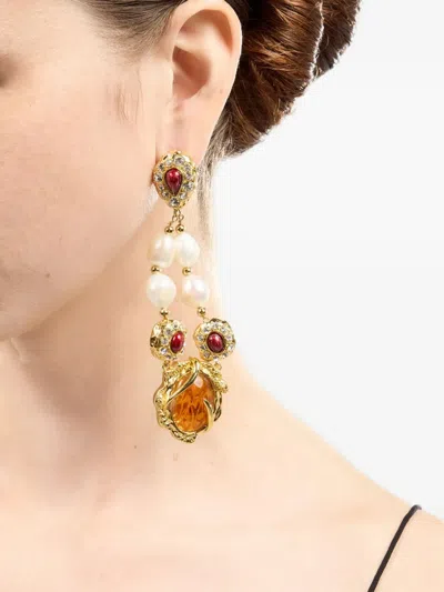 Roberto Cavalli Pearl Embellished Chandelier Earrings In Gold