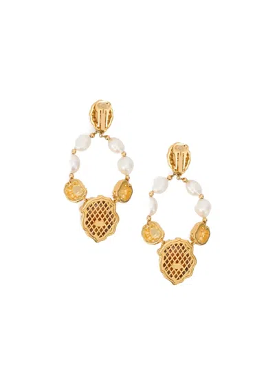 Roberto Cavalli Pearl Embellished Chandelier Earrings In Gold
