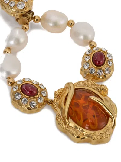 Roberto Cavalli Pearl Embellished Chandelier Earrings In Gold