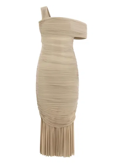 Roberto Cavalli Ruffled One-shoulder Midi Dress In Neutral