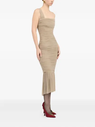Roberto Cavalli Ruffled One-shoulder Midi Dress In Neutral