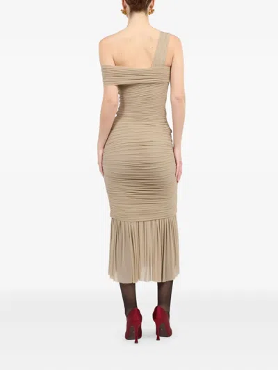 Roberto Cavalli Ruffled One-shoulder Midi Dress In Neutral