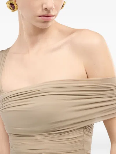 Roberto Cavalli Ruffled One-shoulder Midi Dress In Neutral