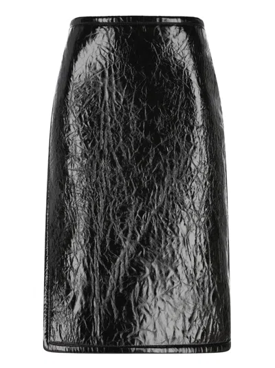 Gucci Glossy Leather Midi Skirt With Side Slit In Black