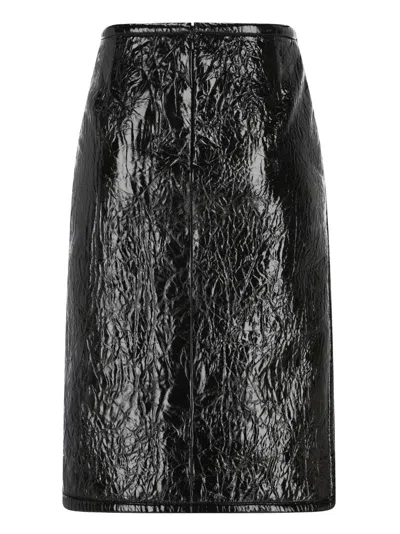 Gucci Glossy Leather Midi Skirt With Side Slit In Black