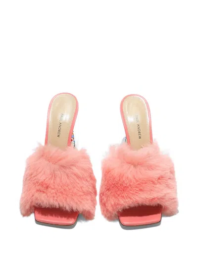 Paul Andrew 95mm Arc Fluffy Embellished-heel Sandals In Multi