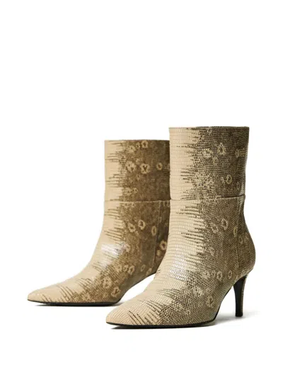 Twinset Lizard-print Pointed-toe Boots In Gold