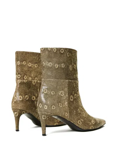 Twinset Lizard-print Pointed-toe Boots In Gold