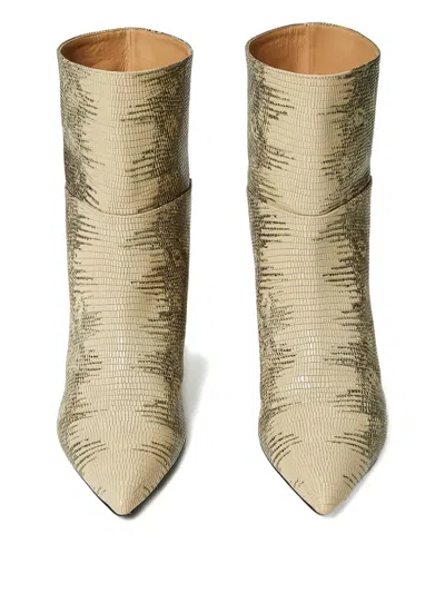 Twinset Lizard-print Pointed-toe Boots In Gold