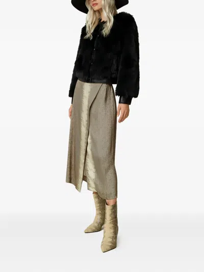 Twinset Lizard-print Pointed-toe Boots In Gold