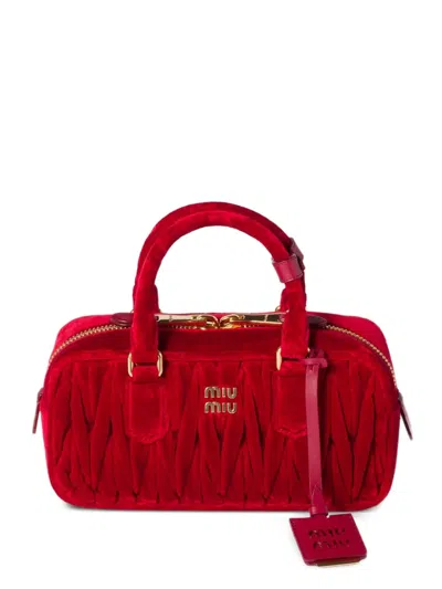 Miu Miu Arcadie Matelassé Tote Bag In Red
