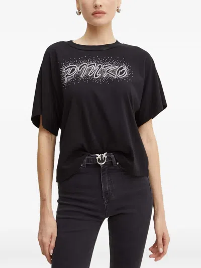 Pinko Short-sleeved Cotton T-shirt In Black