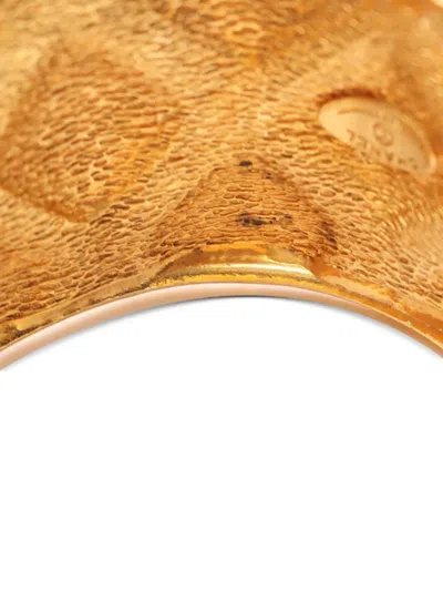 Pre-owned Chanel 1970-1980 Cc Gold Plated Quilted Wide Cuff Bracelet Costume Bracelet