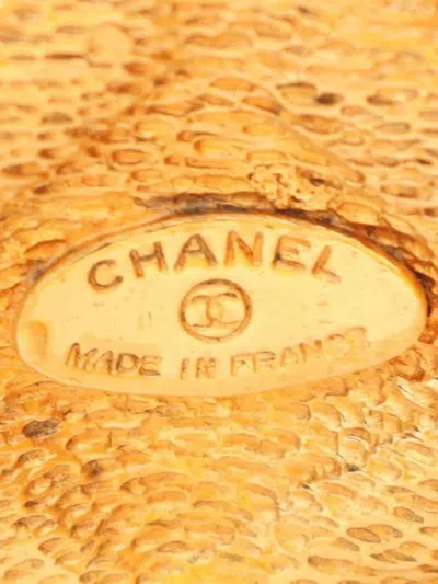 Pre-owned Chanel 1970-1980 Cc Gold Plated Quilted Wide Cuff Bracelet Costume Bracelet