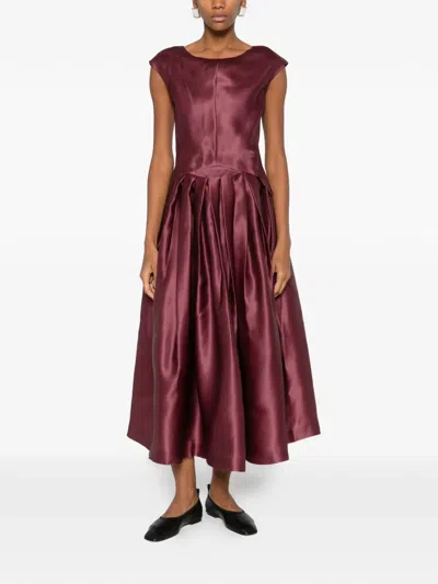 Mark Kenly Domino Tan Dilia Atelier Pleated Dress In Burgundy