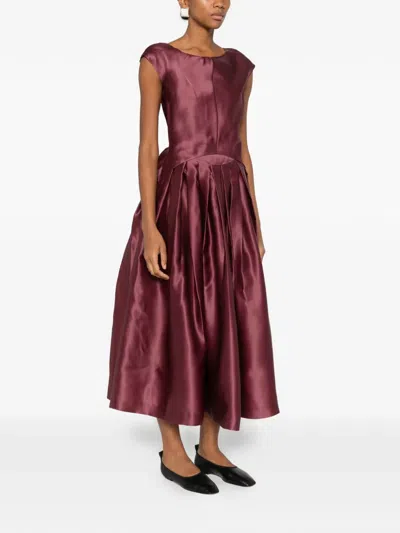 Mark Kenly Domino Tan Dilia Atelier Pleated Dress In Burgundy
