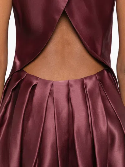 Mark Kenly Domino Tan Dilia Atelier Pleated Dress In Burgundy