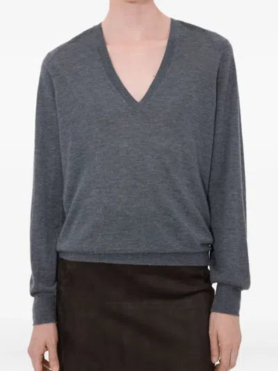 Loulou De Saison Juliolds V-neck Ribbed Sweater In Gray